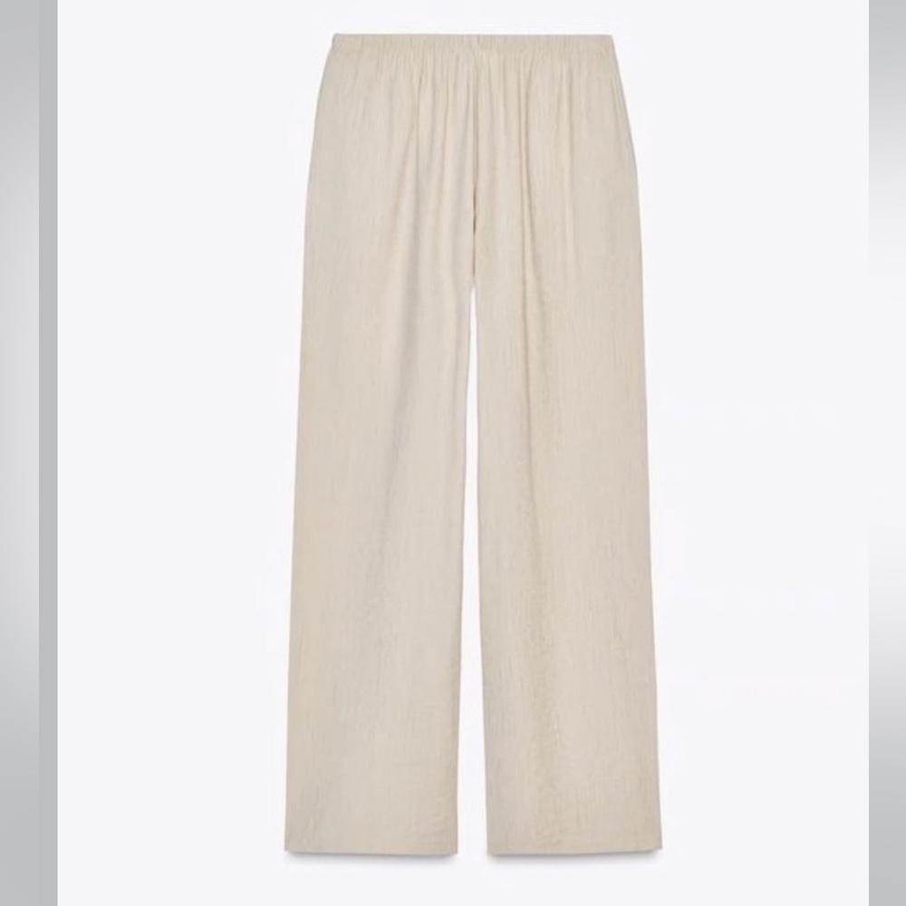 Zara NWT elastic waistband wide leg pants sand color - Picture 5 of 6